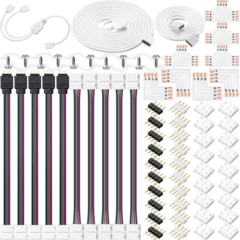 LED 스트립 커넥터 키트, 스트립 라이트 연장 케이블 5050 10Mm 4 핀 LED 스트립 용 솔더리스 갭 어댑터 커넥터